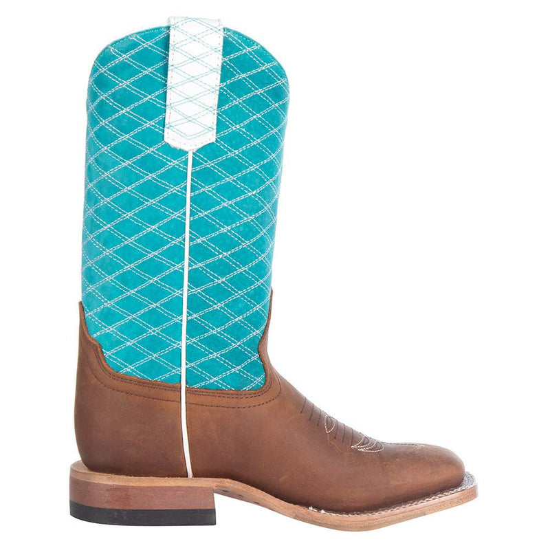 Macie Bean Girls Pecan Barking Iron Turquoise Cowboy Boot