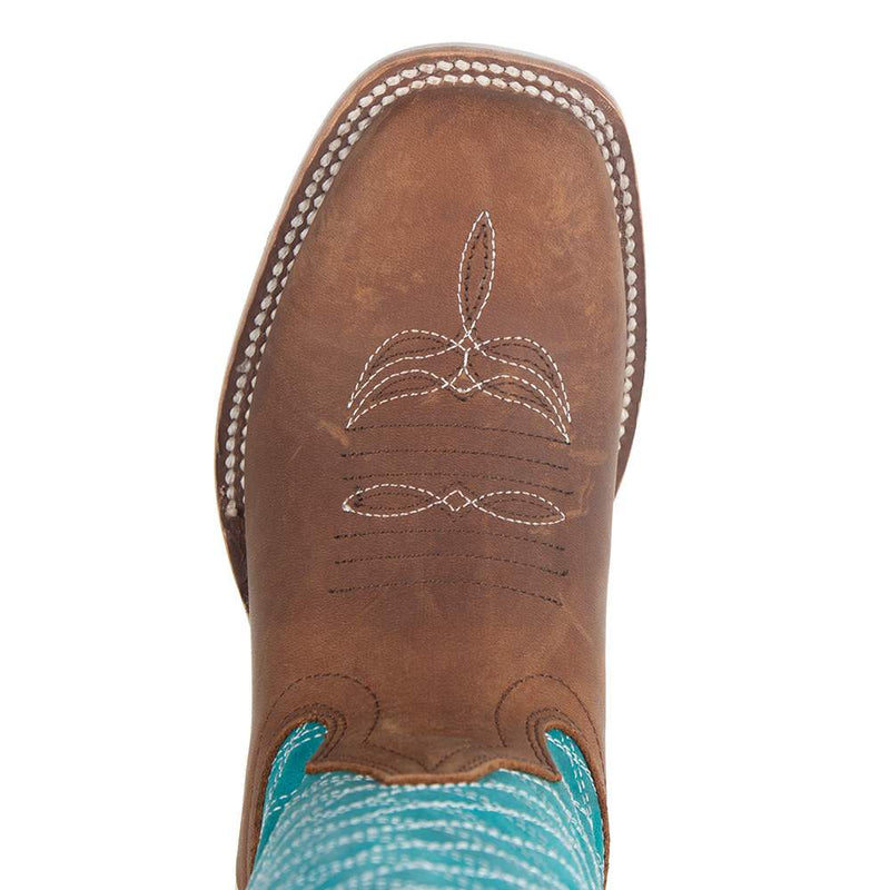 Macie Bean Girls Pecan Barking Iron Turquoise Cowboy Boot