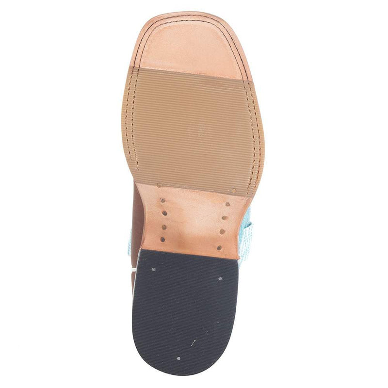 Macie Bean Girls Pecan Barking Iron Turquoise Cowboy Boot