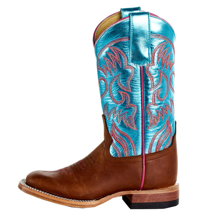 Macie Bean Kids Crazy horse with Metallic Turquoise Top Boot