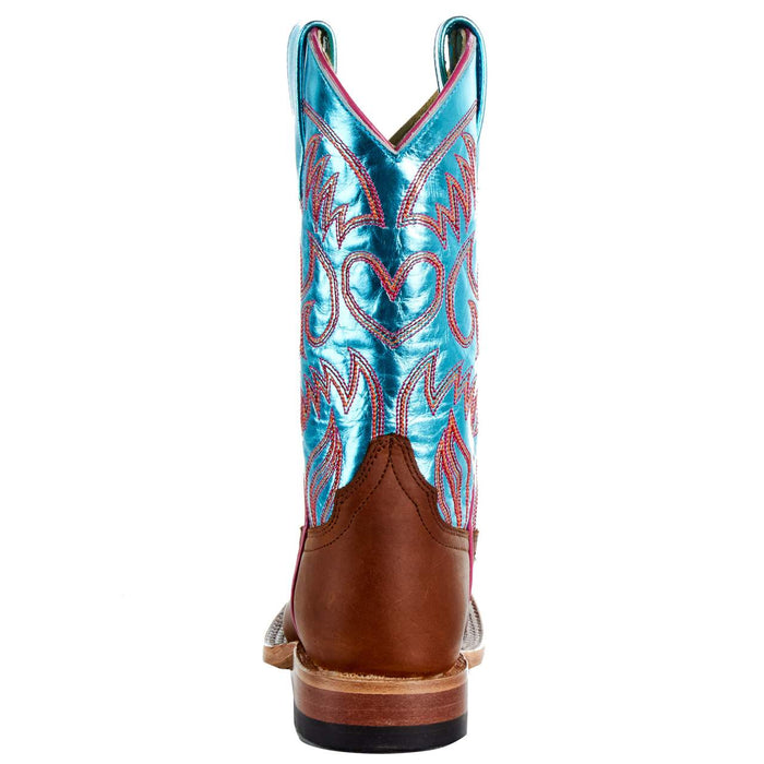 Macie Bean Kids Crazy horse with Metallic Turquoise Top Boot