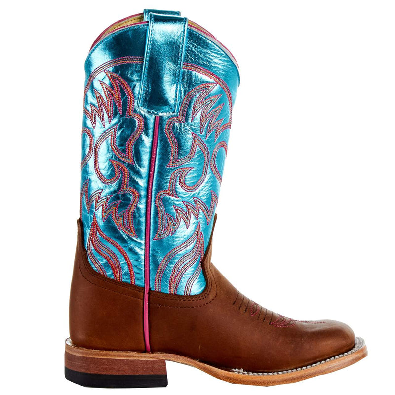 Macie Bean Kids Crazy horse with Metallic Turquoise Top Boot