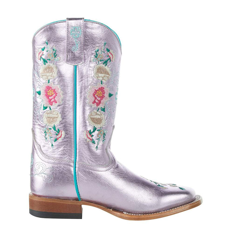 Macie Bean Kid's Pink Metallic Rose Garden Square Toe Boot