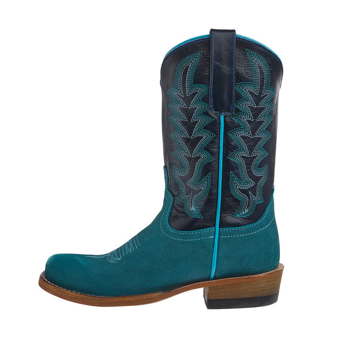 Macie Bean Kid's Turquoise Suede and Blue New Orleans Cutter Toe Boot
