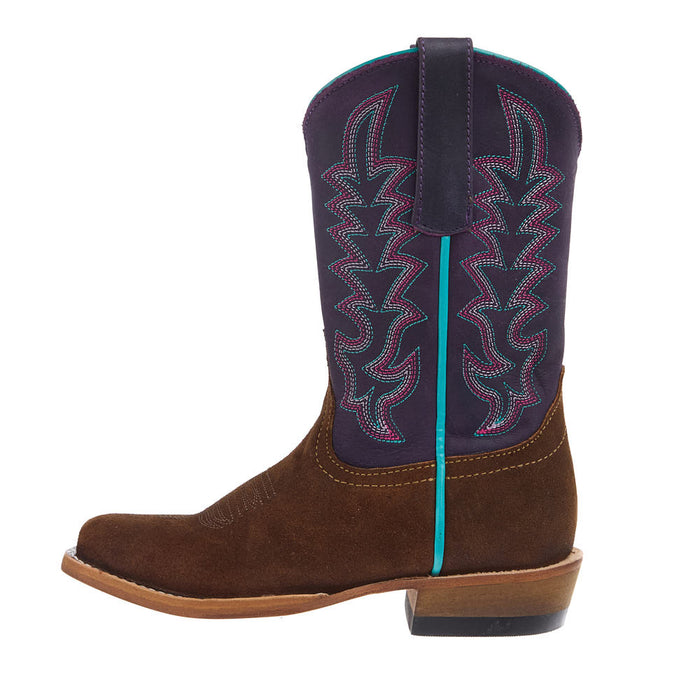 Macie Bean Girl's Snuff Waxy Commander and Purple Nashville Cutter Toe Boot