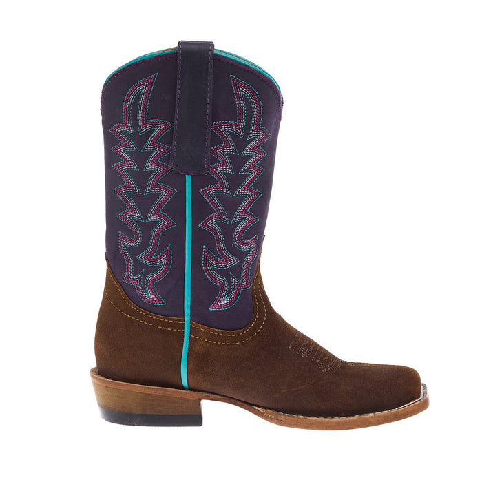 Macie Bean Girl's Snuff Waxy Commander and Purple Nashville Cutter Toe Boot