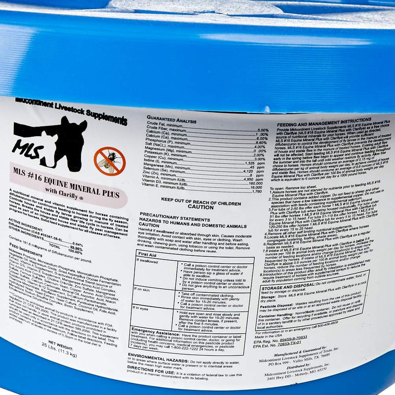 Mls #16 Equine Mineral Tub w/ Clarifly 25lb