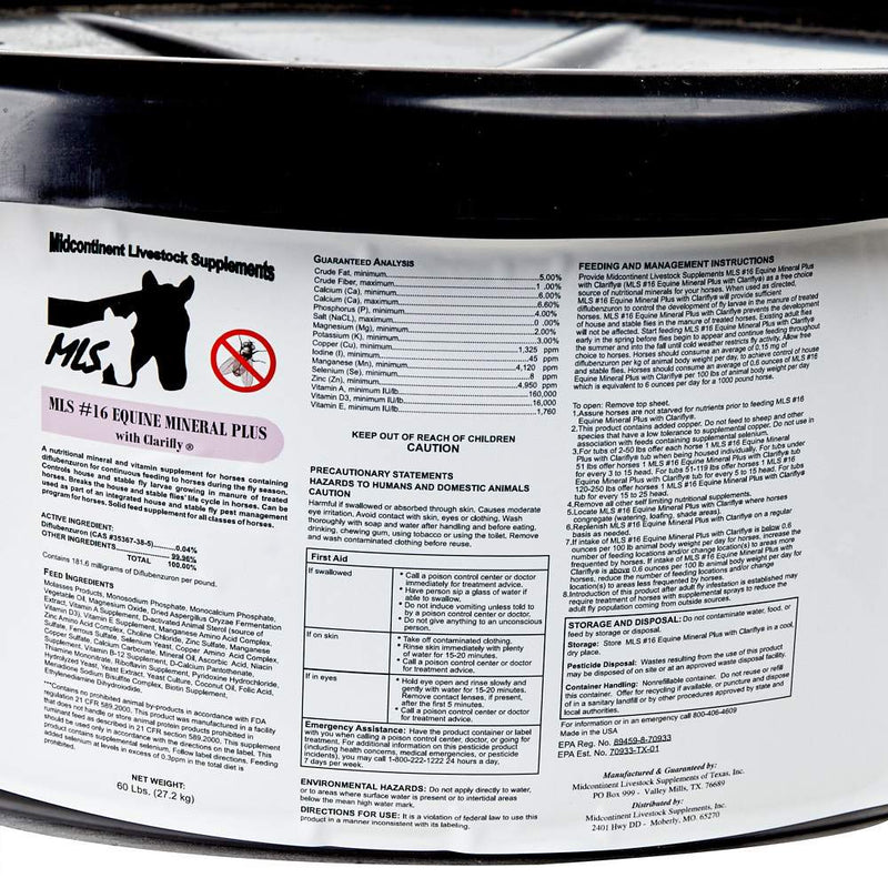 Mls #16 Equine Mineral Tub w/ Clarifly 60lb