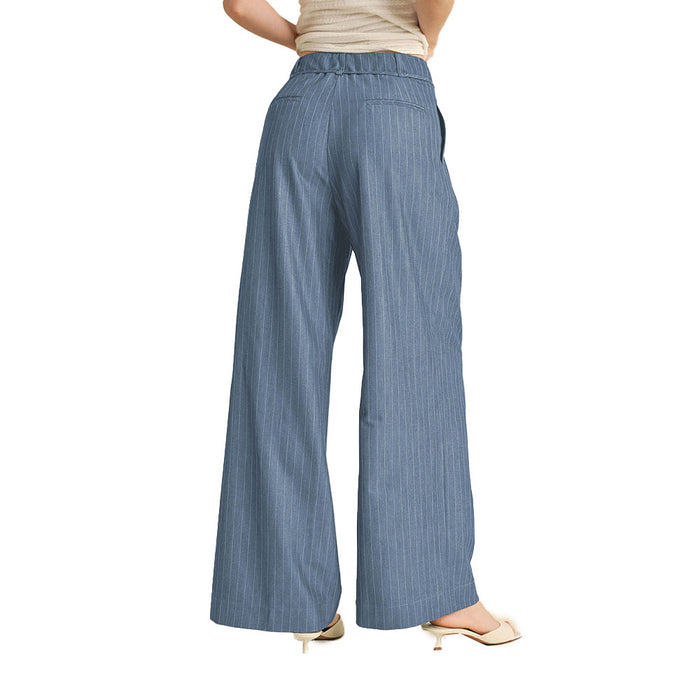 En Merci Wom Light Denim Blue Stripe Wide Leg Trousers