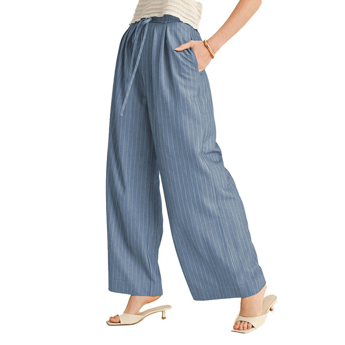 En Merci Wom Light Denim Blue Stripe Wide Leg Trousers