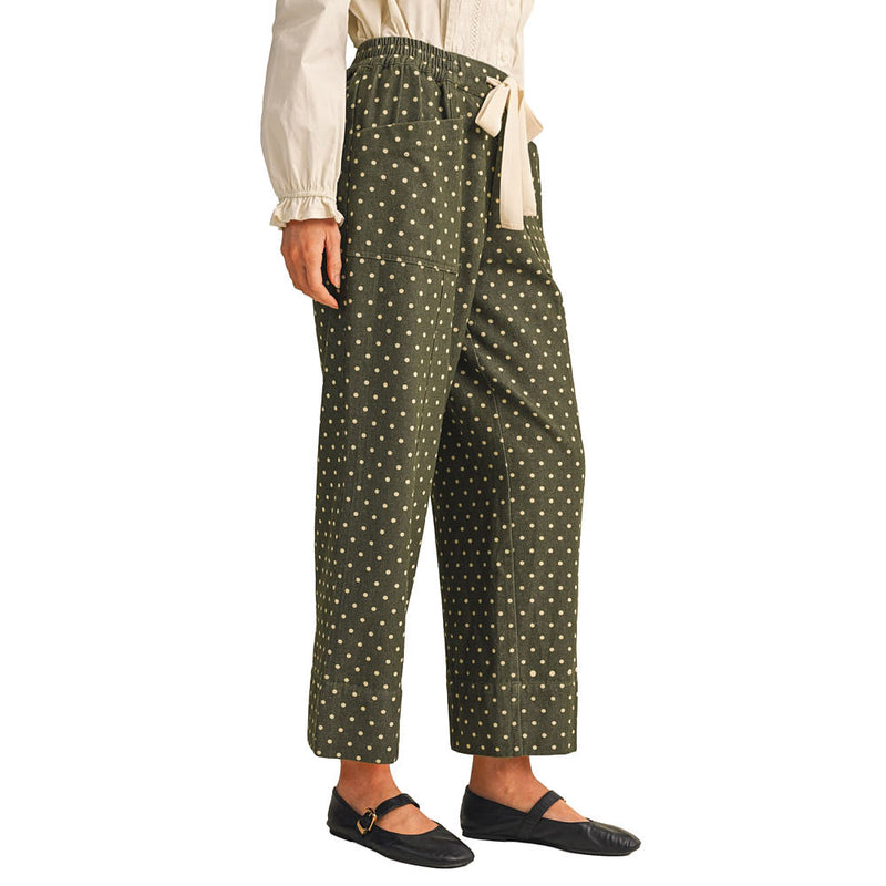 En Merci Wom Moss Green Dot Wide Leg Pants