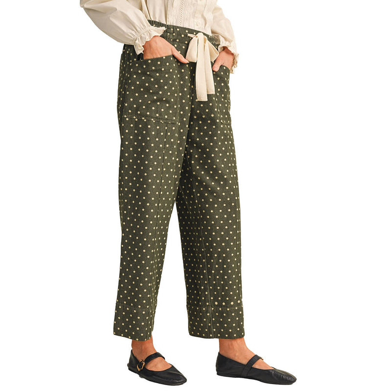 En Merci Wom Moss Green Dot Wide Leg Pants