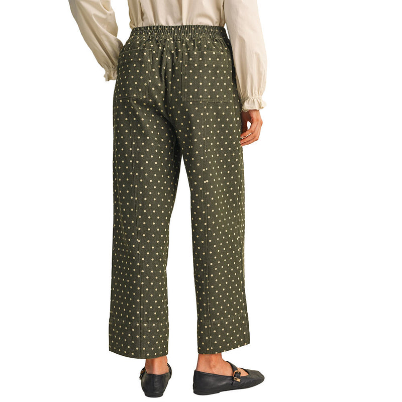 En Merci Wom Moss Green Dot Wide Leg Pants