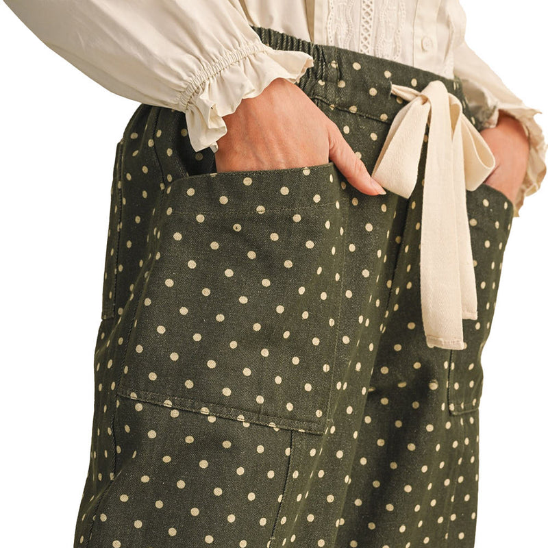 En Merci Wom Moss Green Dot Wide Leg Pants