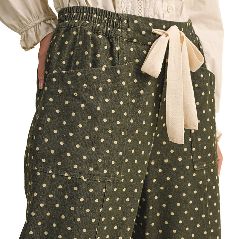 En Merci Wom Moss Green Dot Wide Leg Pants