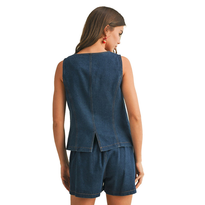 En Merci Wom Indigo Denim Vest Short Set