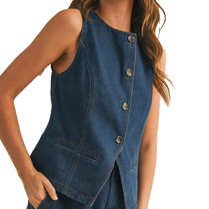 En Merci Wom Indigo Denim Vest Short Set