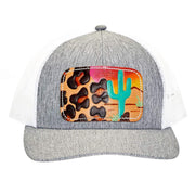 Mcintire Saddlery Gray/White Leopard Leather Patch Cap