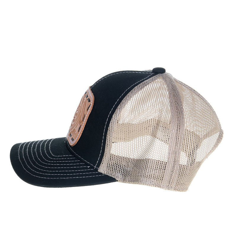 Mcintire Saddlery Black and Tan Natural Tooled Cap with Black Stitching