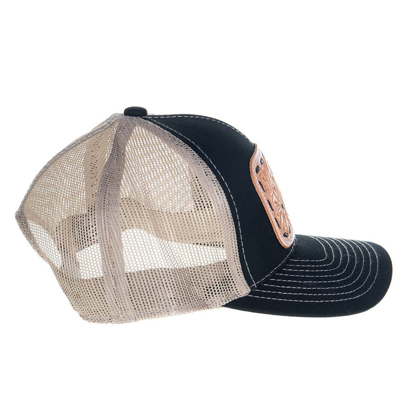 Mcintire Saddlery Black and Tan Natural Tooled Cap with Black Stitching