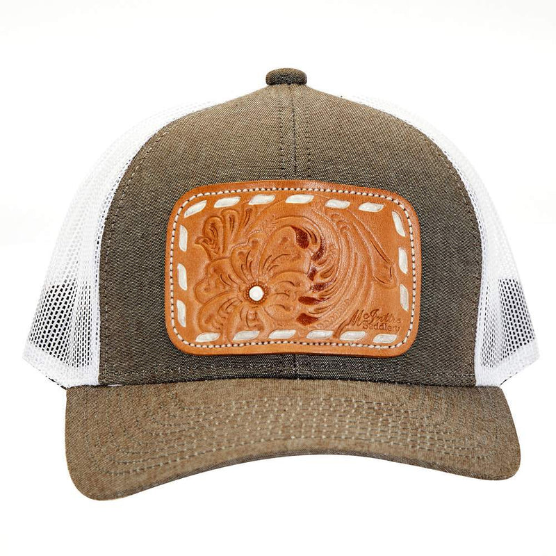 Mcintire Saddlery Heather Brown Leather Patch Cap