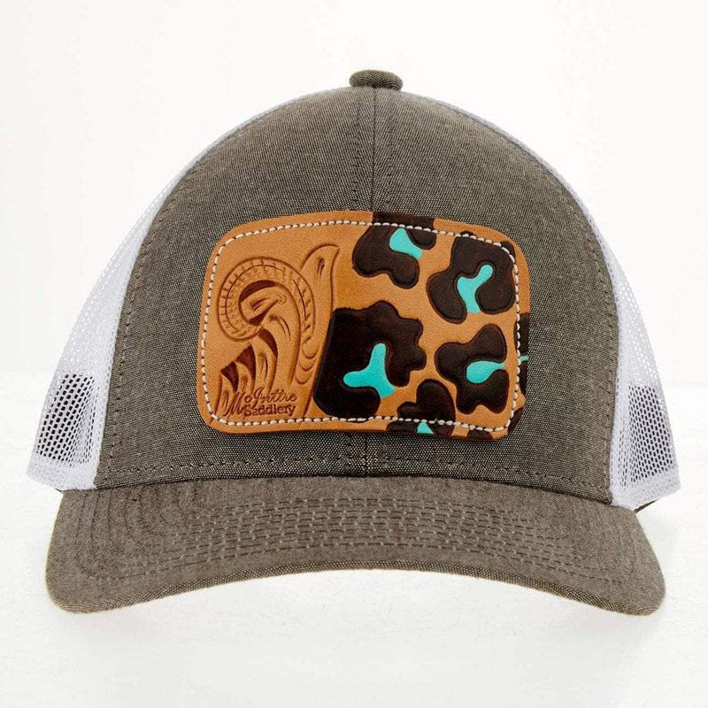 Mcintire Saddlery Heather Brown Cap with Tool and Leopard Leather Patch