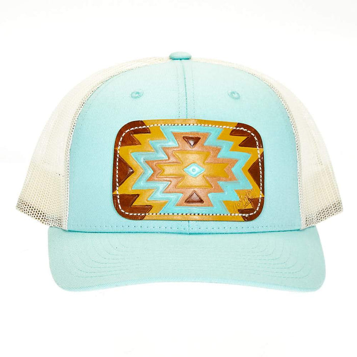 Mcintire Saddlery Light Turquoise Cap with Aztec Leather Patch