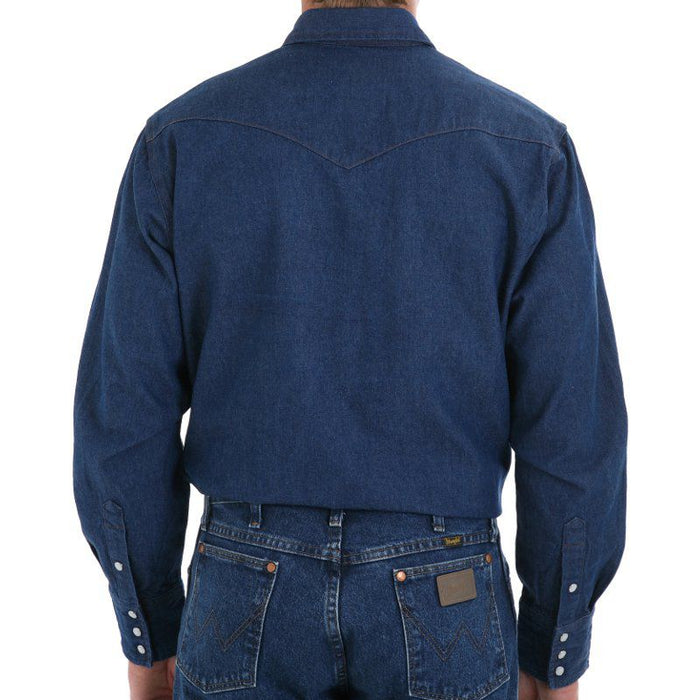Wrangler Men's Blue Cotton Twill Snap Work Shirt Long Sleeve