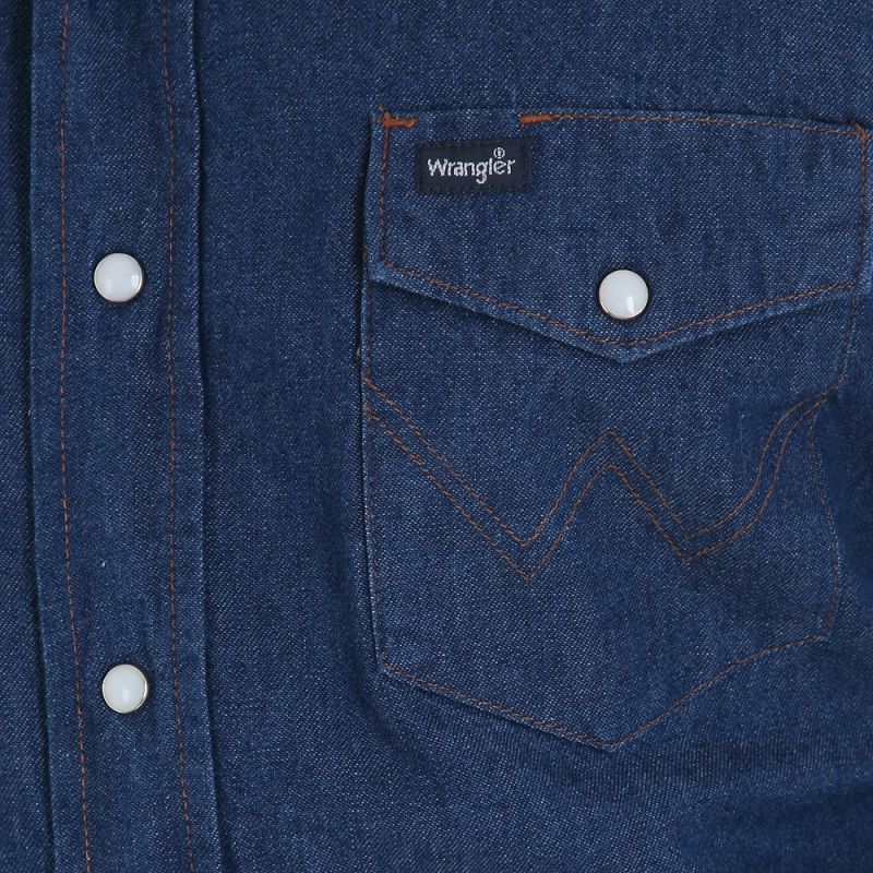 Wrangler Men's Blue Cotton Twill Snap Work Shirt Long Sleeve