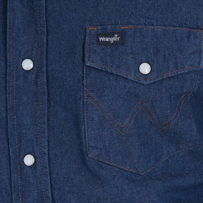 Wrangler Men's Blue Cotton Twill Snap Work Shirt Long Sleeve