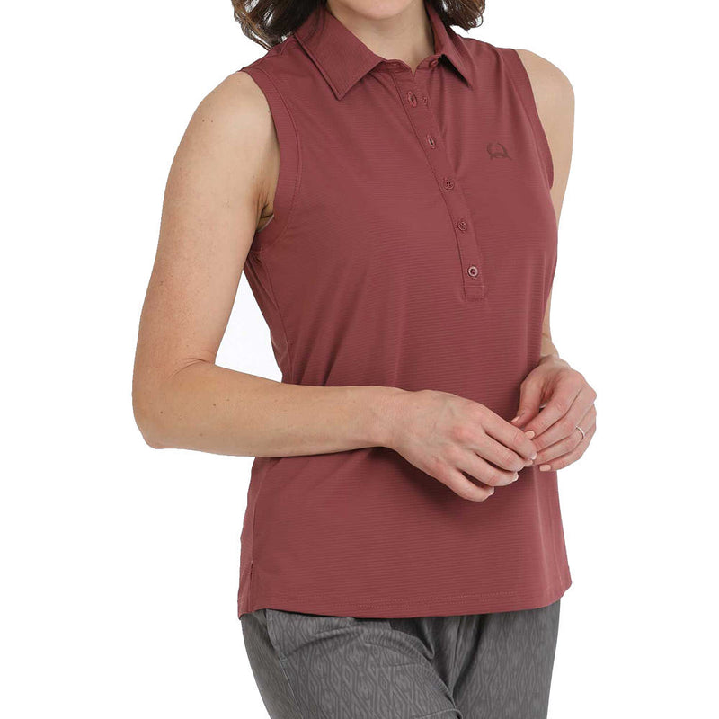 Cinch Womens Burgundy Sleeveless Polo