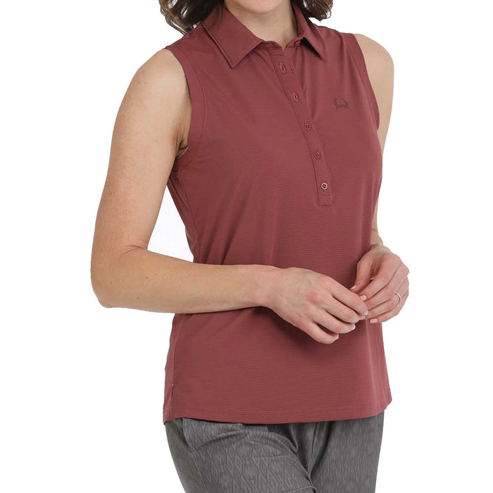 Cinch Womens Burgundy Sleeveless Polo