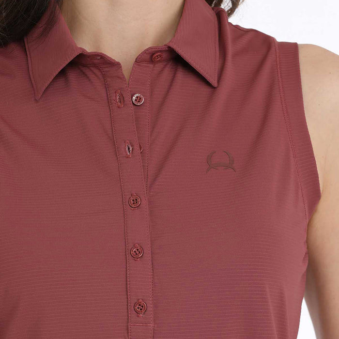 Cinch Womens Burgundy Sleeveless Polo