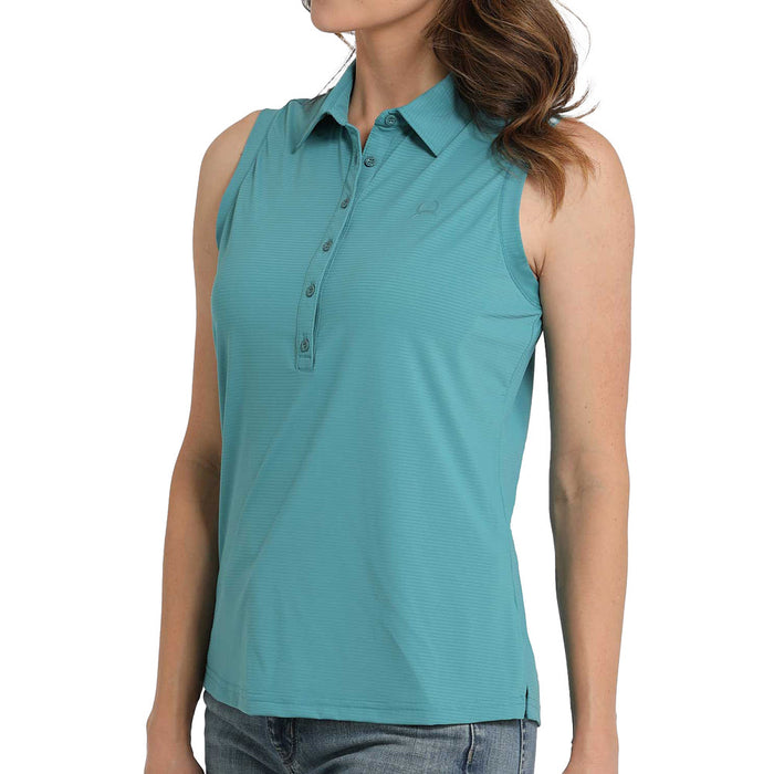 Cinch Women's Blue Sleeveless Polo