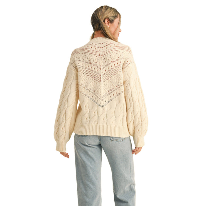 En Merci Wom Cream Lace Pointelle Sweater