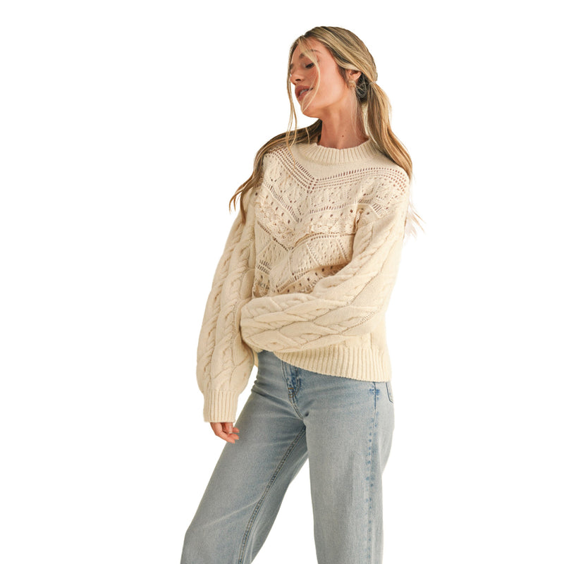 En Merci Wom Cream Lace Pointelle Sweater