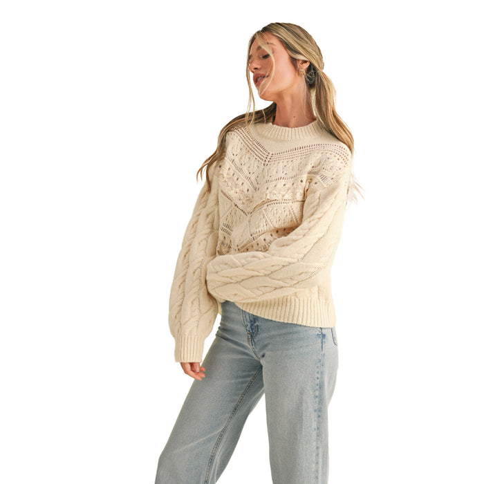 En Merci Wom Cream Lace Pointelle Sweater
