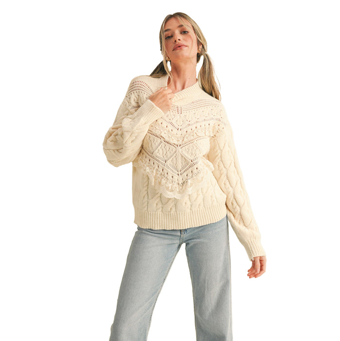 En Merci Wom Cream Lace Pointelle Sweater