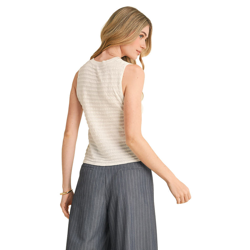 En Merci Wom Ivory Stripe Sleeveless Sweater Top