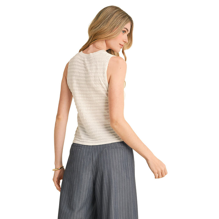 En Merci Wom Ivory Stripe Sleeveless Sweater Top