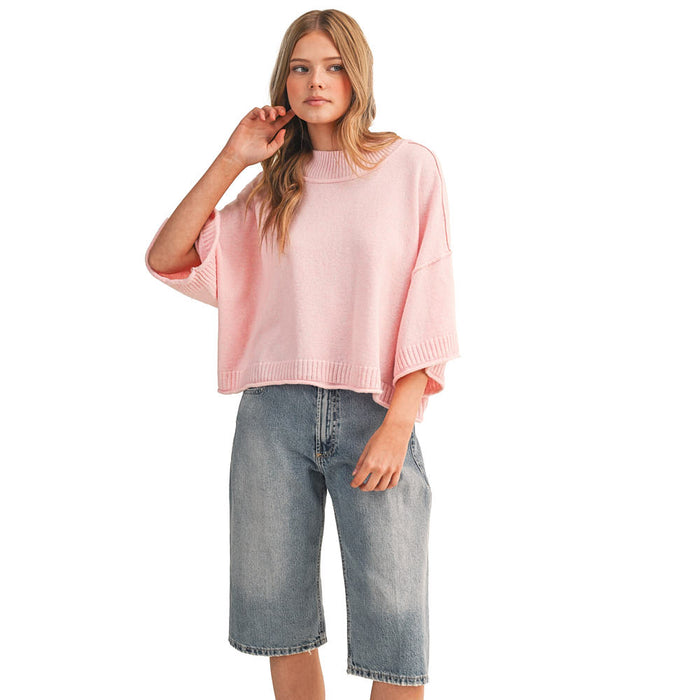 En Merci Wom Marled Short Sleeve Pink Blossom Sweater Top