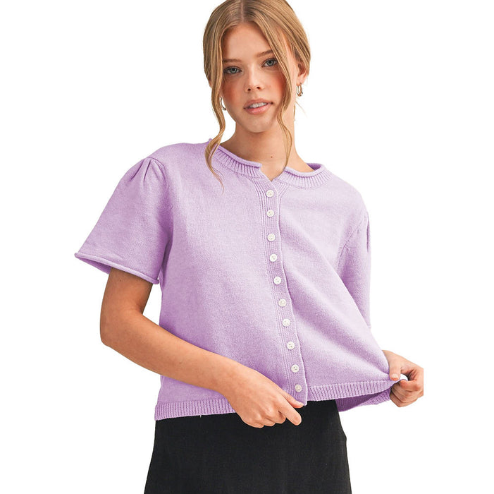 En Merci Wom Short Sleeve Lavender Sweater Cardigan