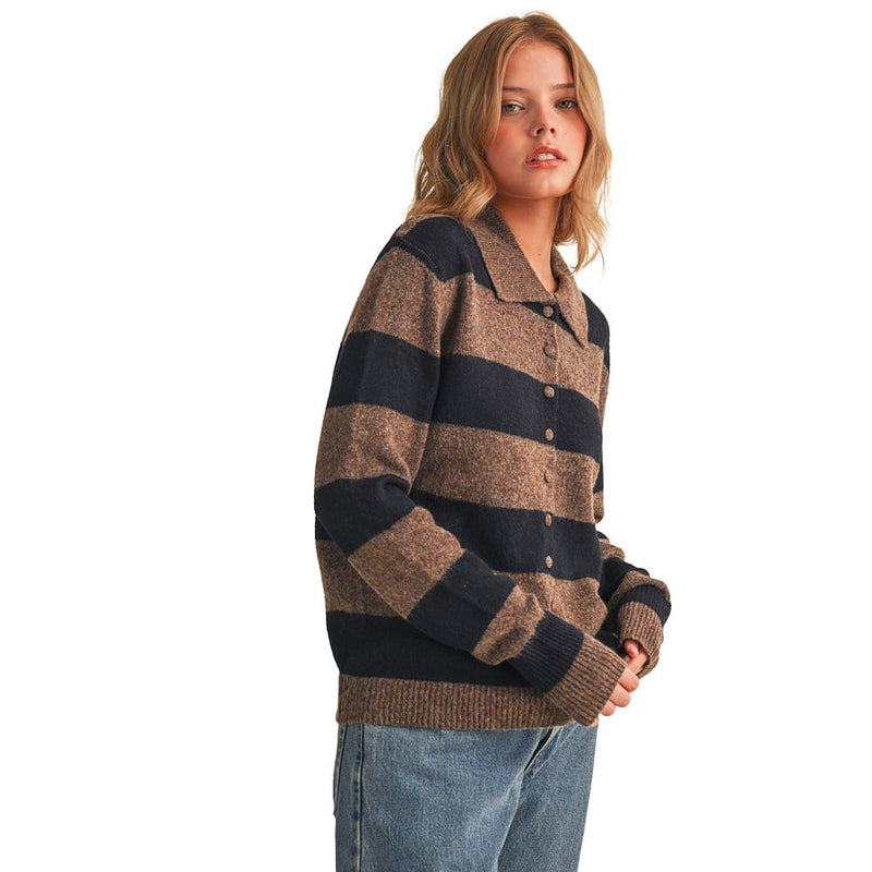 En Merci Wom Mocha Navy Striped Sweater