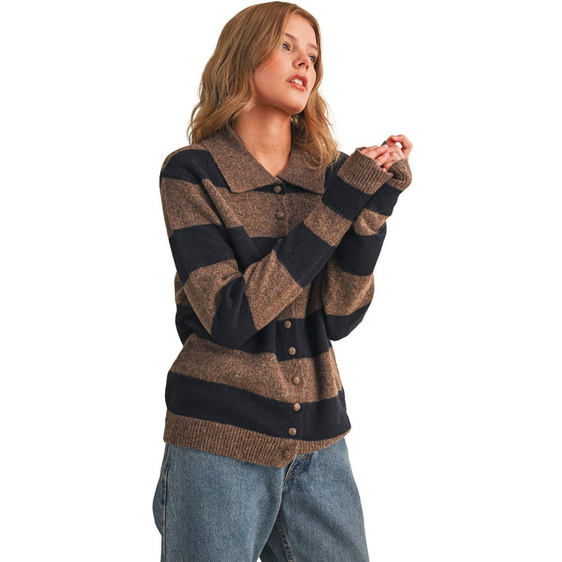 En Merci Wom Mocha Navy Striped Sweater