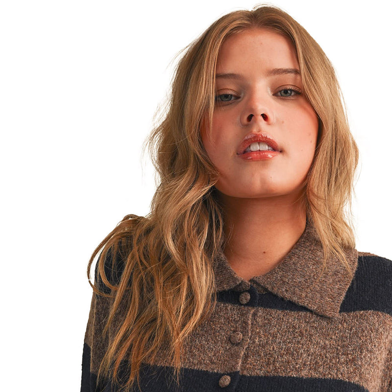 En Merci Wom Mocha Navy Striped Sweater