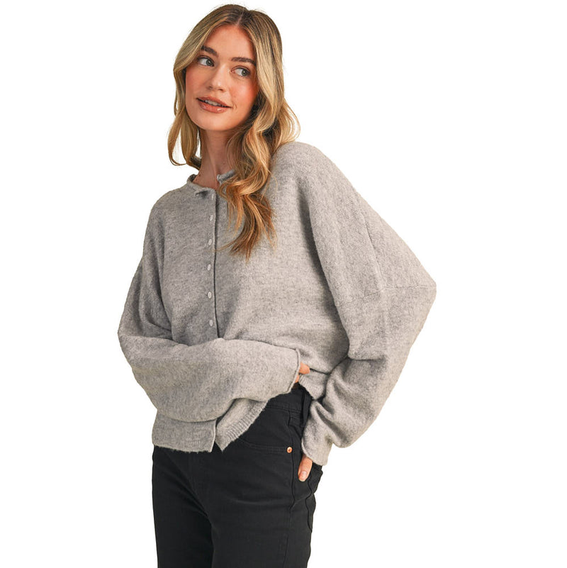 En Merci Wom H Grey Oversized Button Cardigan