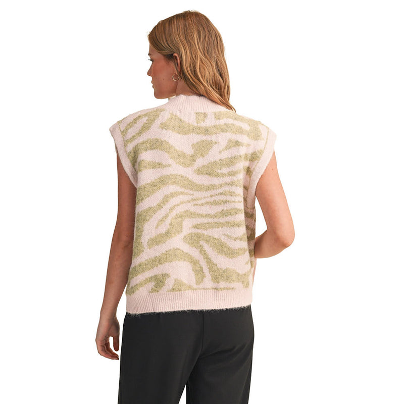 En Merci Wom Pink Sage Tiger Stripe Sweater Vest