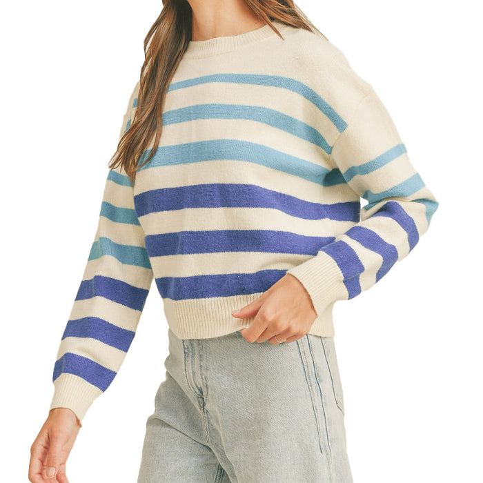 En Merci Wom Blue Multi Stripe Sweater