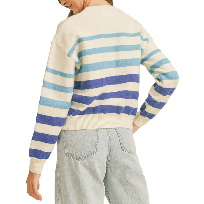 En Merci Wom Blue Multi Stripe Sweater