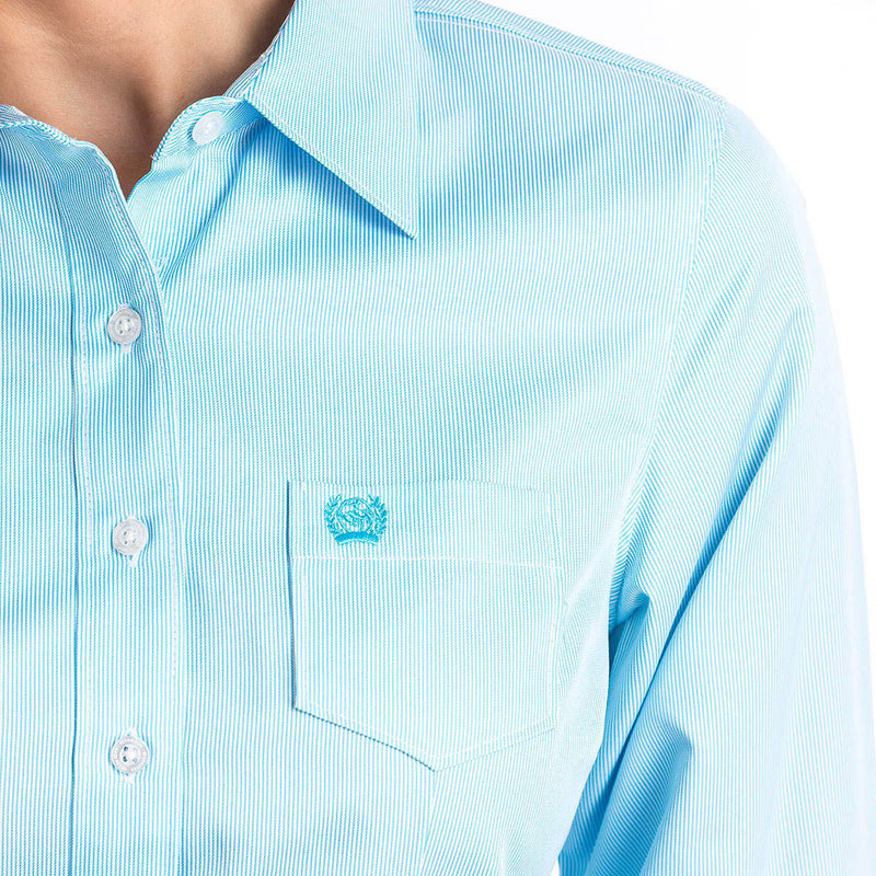 Cinch Ladies Blue Tencel Micro Stripe Button Down